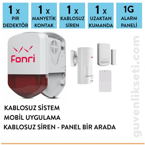 Fonri 1G 1 Dedektörlü Kablosuz Alarm Sistemi (Net/Wi-fi/Mobil)